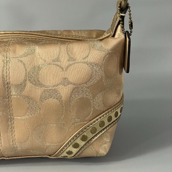 Vintage Coach Shiny Gold Studded Signature Pouch Bag - Picture 3 of 13